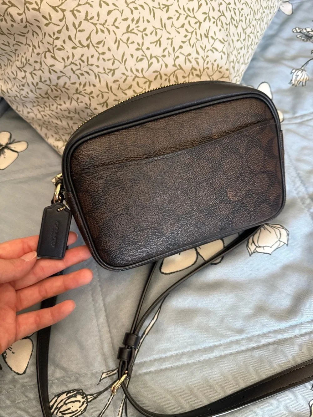 Coach Dark Brown Signature Crossbody Camera Bag